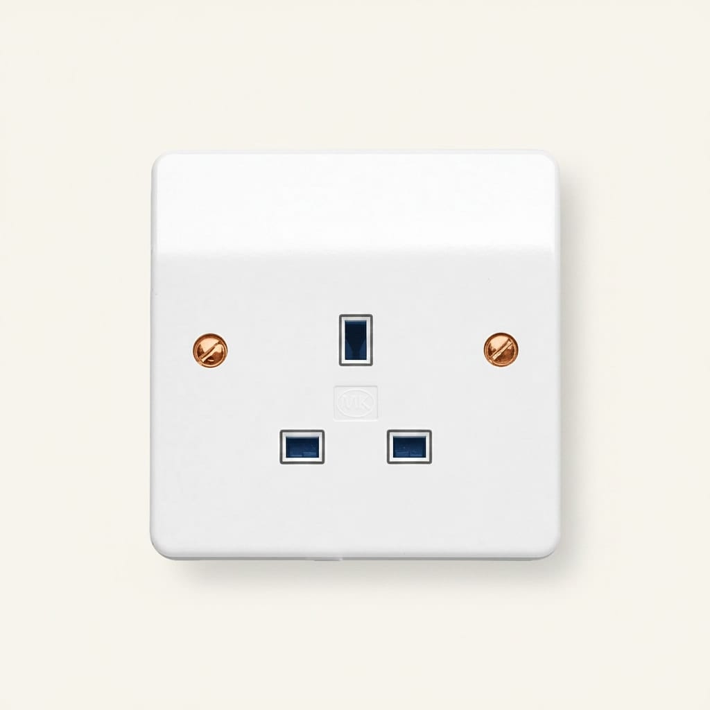 A single-gang 13A switched socket outlet of the type used for kitchen appliances