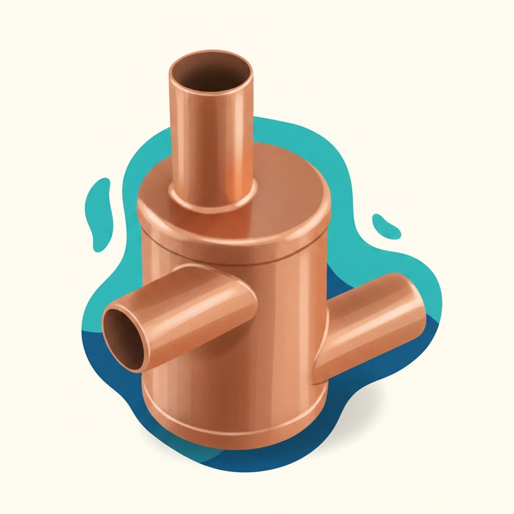 Central heating air separator with four ports used to remove entrained air from the system