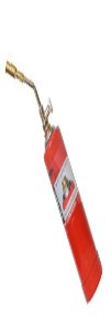 Plumber's blowtorch with a red gas cylinder and brass nozzle, the heat source for soldering capillary joints