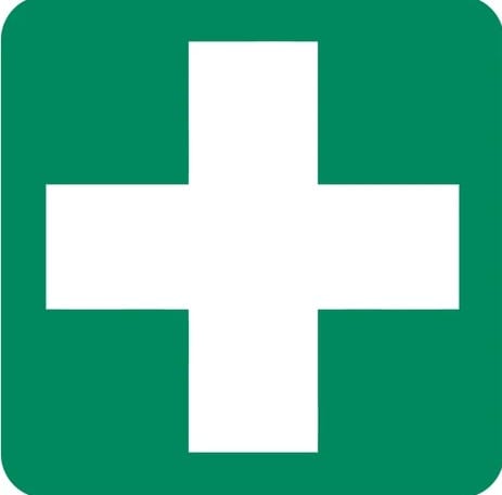 Green rectangular information / safe condition sign indicating an emergency exit or safe route