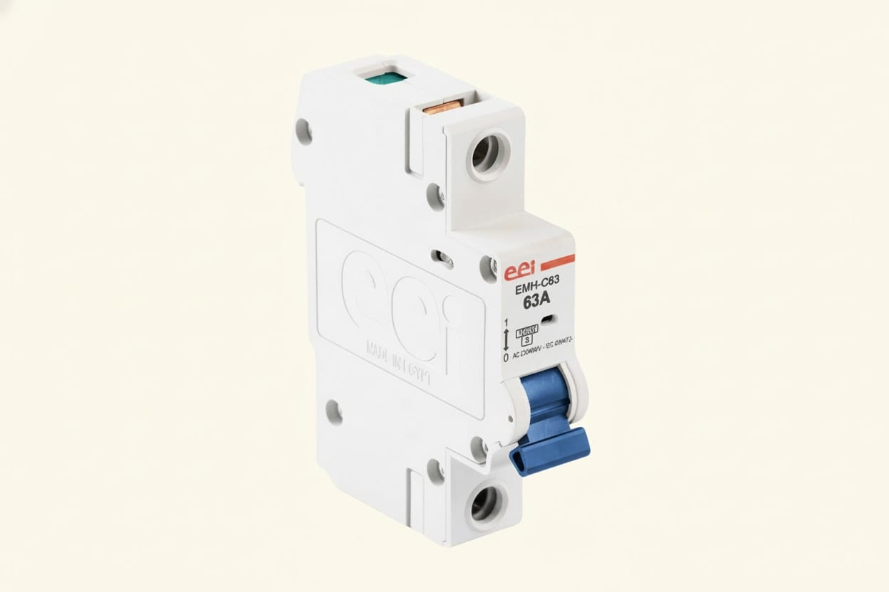 A miniature circuit breaker (MCB) of the type fitted in a domestic consumer unit, providing overcurrent protection that can be reset rather than replaced