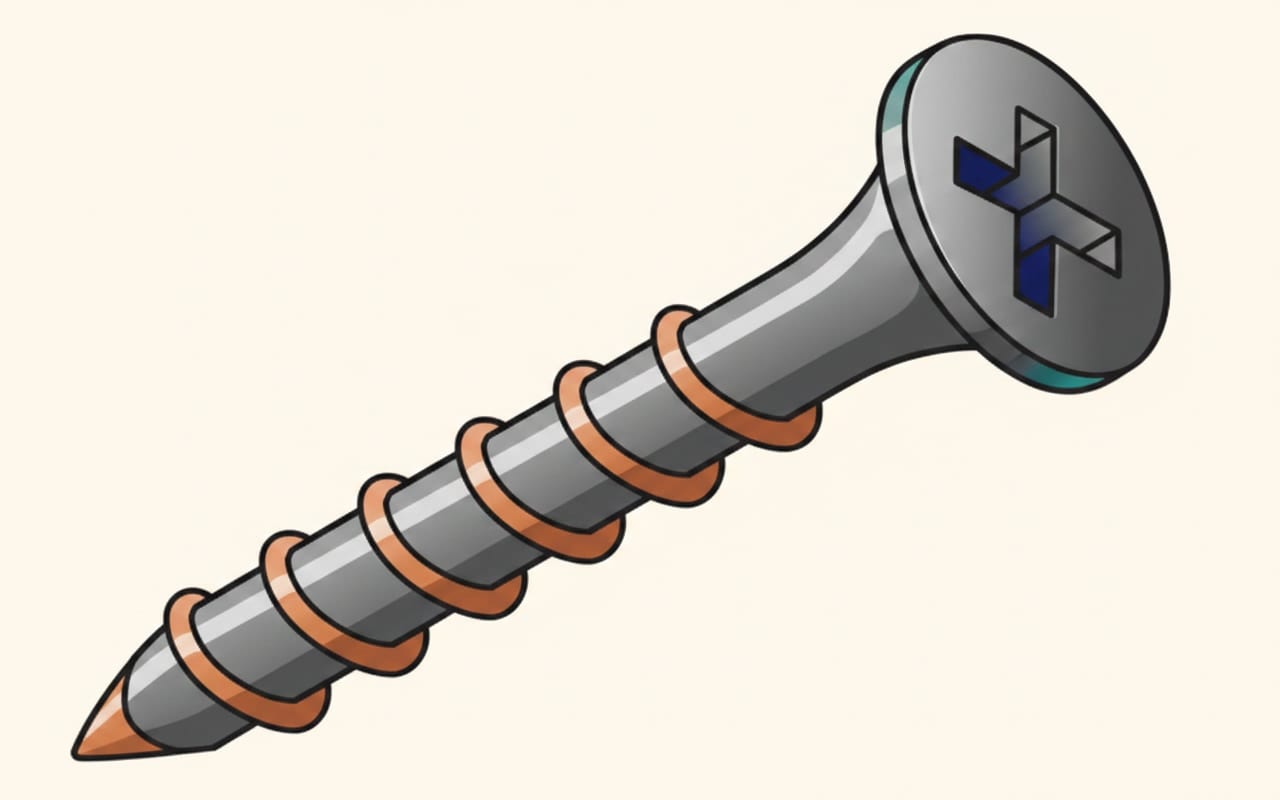 A Phillips screw with a tapered four-point cross recess in the head